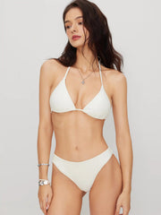 V-neck Knotted Triangle Cheeky Bikini Set With Texture Cover Up Set