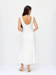 Linen-blend Sweetheart Lace Trim Tie Front Mermaid Maxi Dress