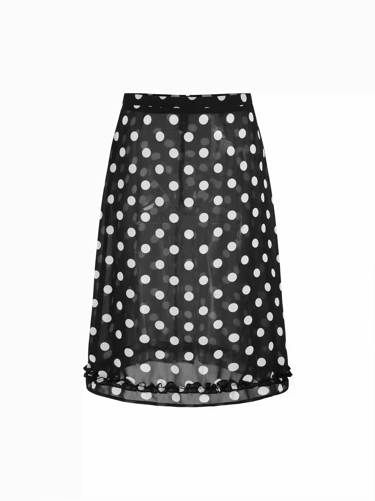 Chiffon Polka Dot Sheer Lettuce Trim Mid Rise A-line Midi Skirt