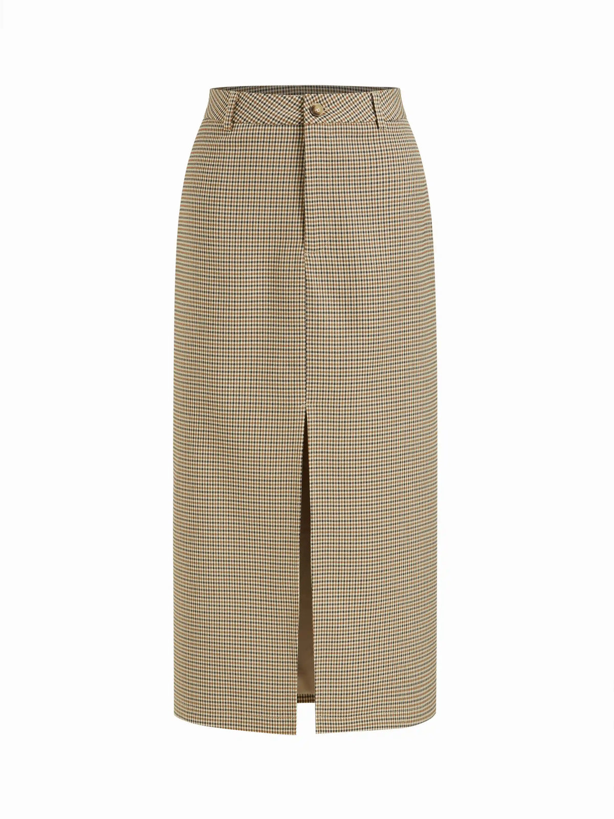 Houndstooth Mid Rise Split Maxi Skirt