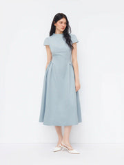 High Neck Ruffle Zipper Midi Dress