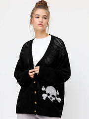 Knit V-neck Skeleton Pattern Hollow Out Oversized Cardigan