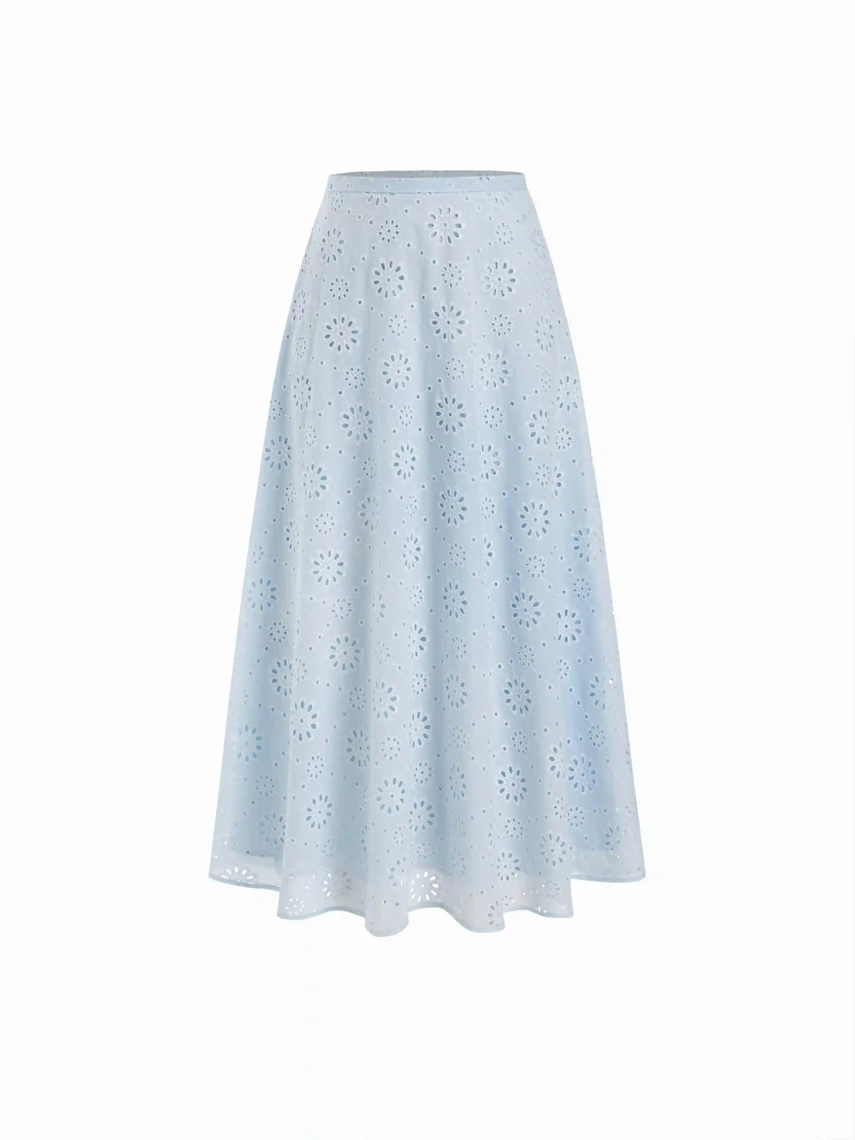 Jacquard Floral Broderie Anglaise Textured A-line Mid Rise Maxi Skirt