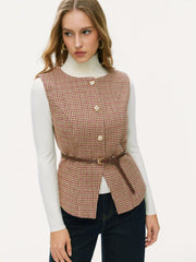 Wool-look Houndstooth Metal Detail Blazer Vest