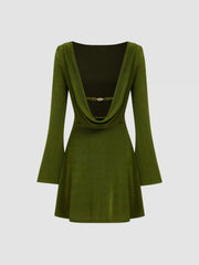 Boat Neck Solid Backless Mini Dress