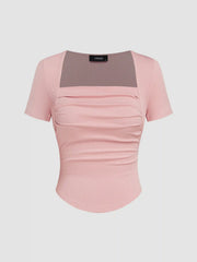 Square Neck Ruched Short Sleeve Tee