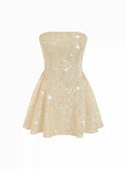 Sequins Floral Bandeau A-line Mini Dress