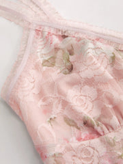 Sweetheart Lace Floral Lettuce Trim Bowknot Cami Top