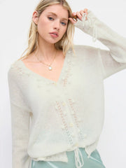 Pom Pom Knit Wool-blend Hollow Out Oversized Long Sleeve Top