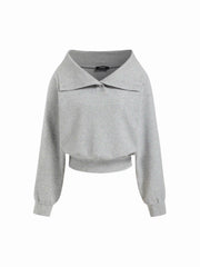 Cotton-blend Asymmetrical Collar Long Sleeve Cinched Waist Sweatshirt