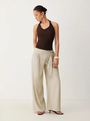 Linen-blend Low Rise Wrap Waist Wide Leg Trousers