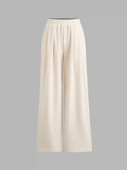 3pcs Solid Cardigan & Ruched Tube Top & Mid Rise Elastic Waist Wide Leg Trousers Set