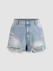Tassels Ripped Pocket Jean Shorts Curve & Plus
