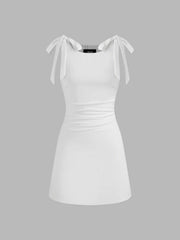Square Neck Solid Bowknot Mini Dress