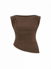 Boat Neck Ruched Asymmetrical Hem Blouse Curve & Plus