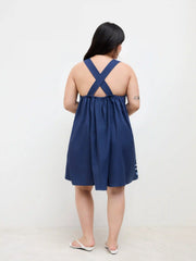 Linen-blend Square Neck Ruffle Hem Criss Cross Mini Dress Curve & Plus