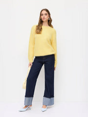 Knit Round Neckline Solid Long Sleeve Oversized Top