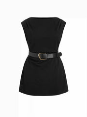Boat Neck Ruched Belted A-line Mini Dress Curve & Plus