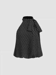 Chiffon Halter Neckline Polka Dot Knotted Oversized  Blouse