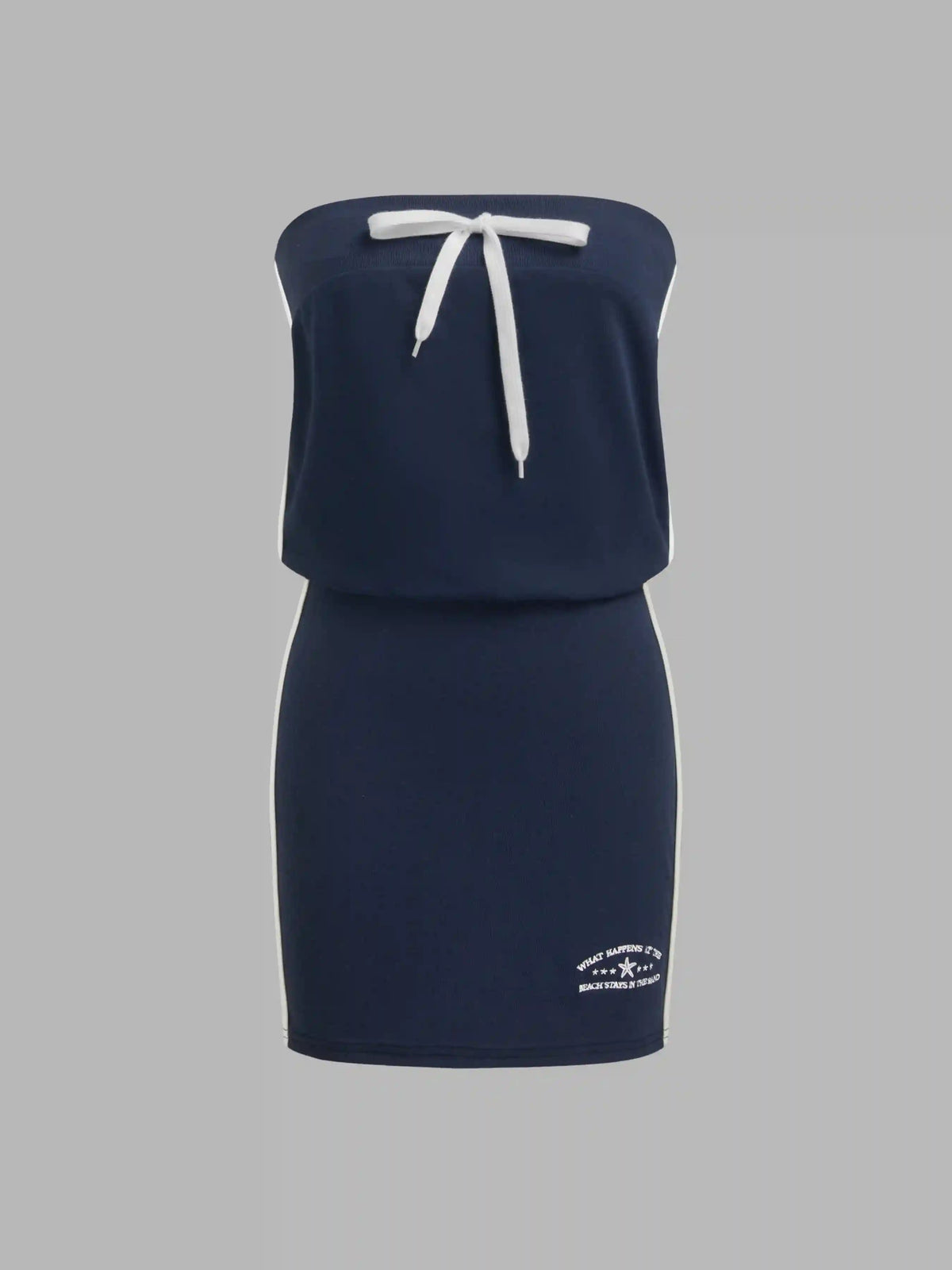 Terry Side Stripe Bowknot Embroidery Bandeau Mini Dress