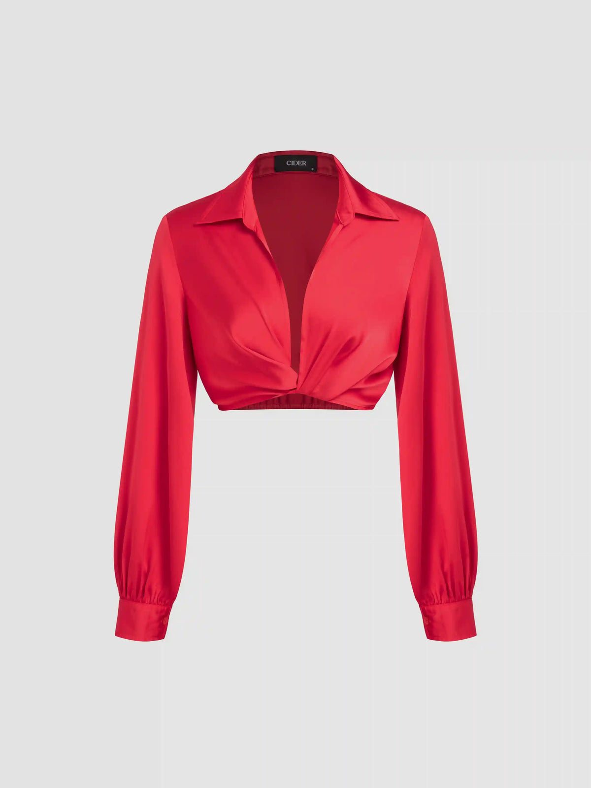 V-neck Solid Twist Long Sleeve Crop Shirt