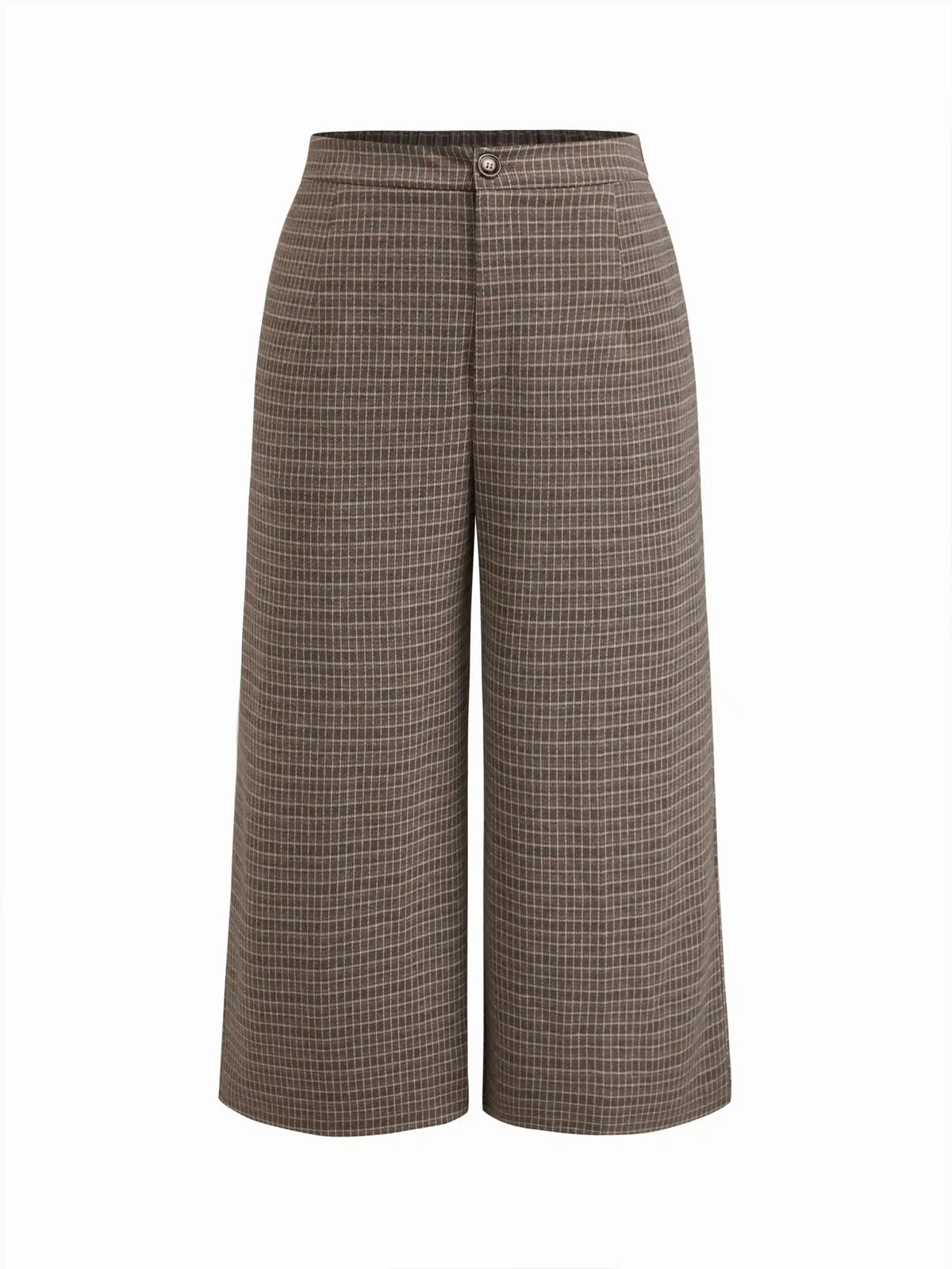 Stretchy Plaid Mid Rise Straight Leg Trousers Curve & Plus