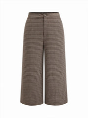 Stretchy Plaid Mid Rise Straight Leg Trousers Curve & Plus