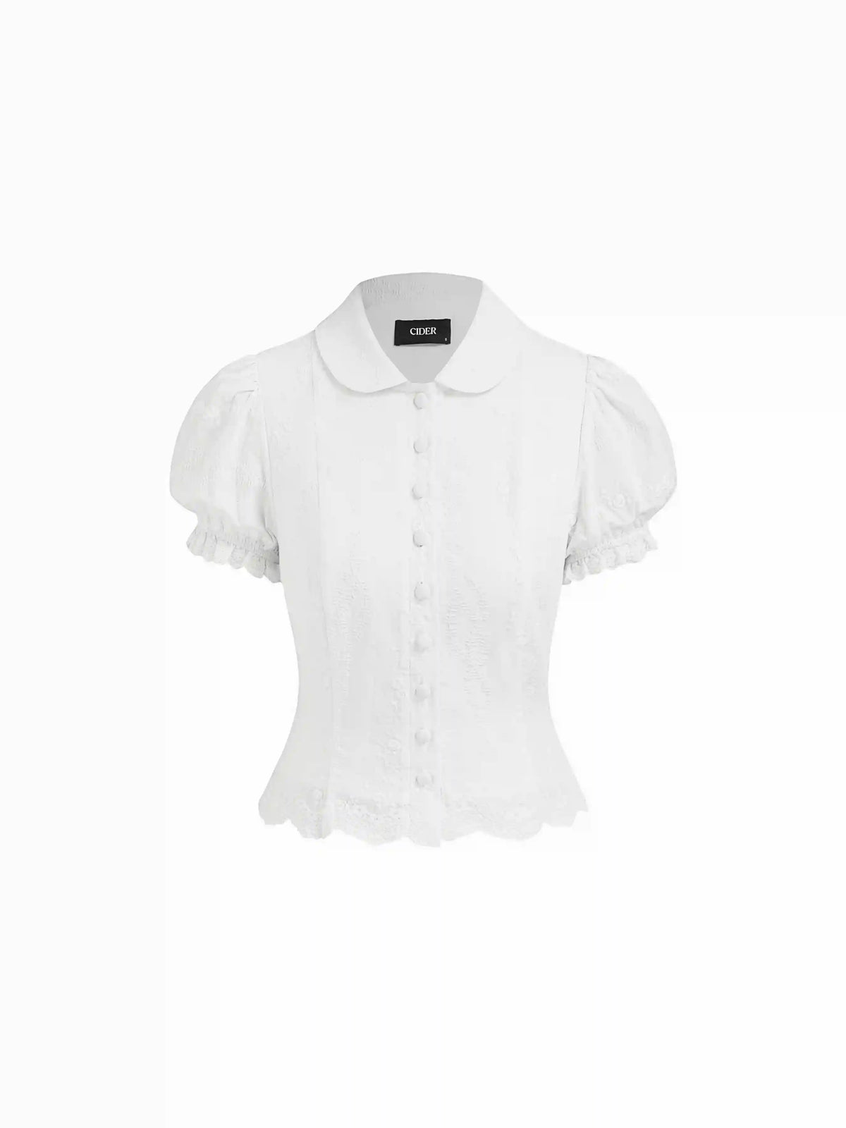 Cotton-blend Jacquard Floral Puff Sleeve Blouse