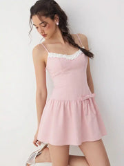 Tweed Sweetheart Bowknot Ruffled Trim Flared Mini Dress