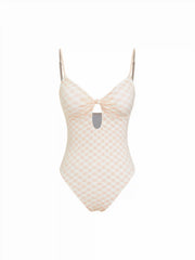 Shaping Sweetheart Gingham Knotted Front High Stretch One-piece Swimsuit