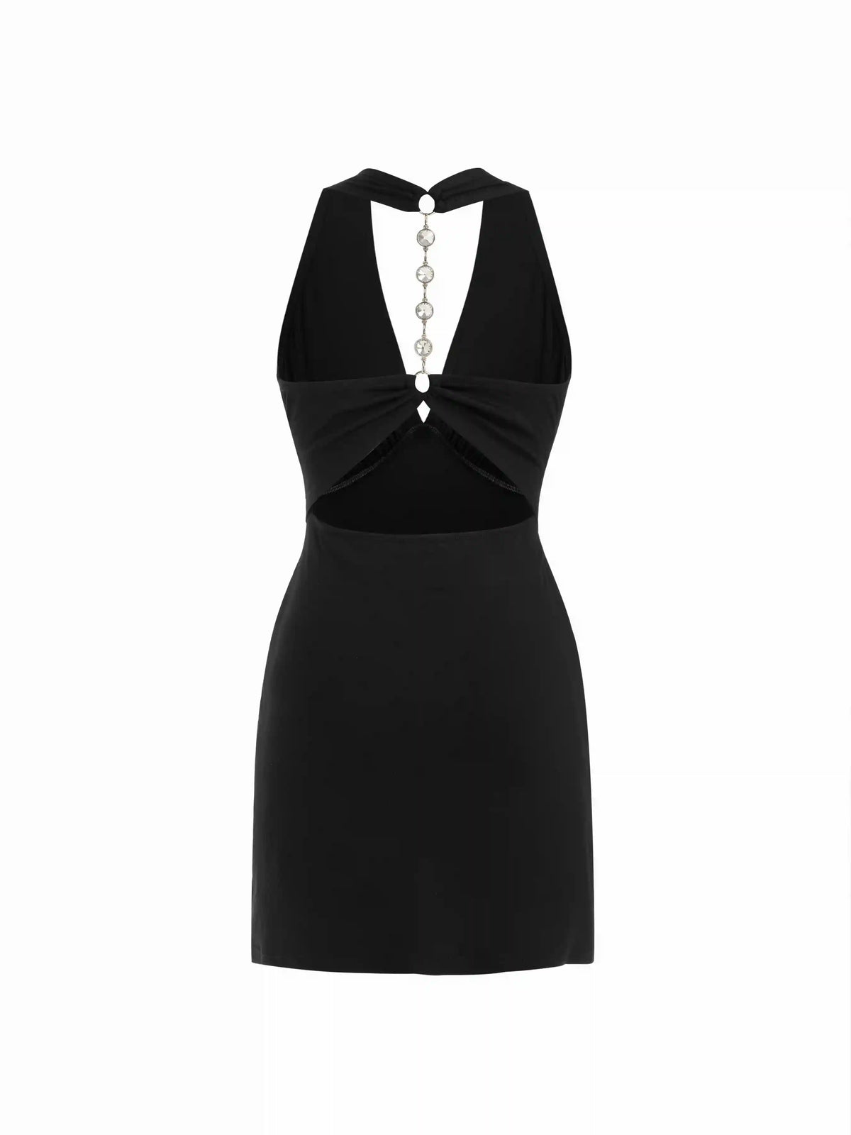 V-neck Ruched Backless Rhinestone Chain Mini Dress
