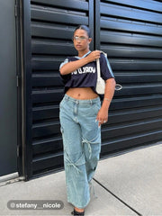 Cider Denim Low Rise Solid Bowknot Pocket Wide Leg Jeans