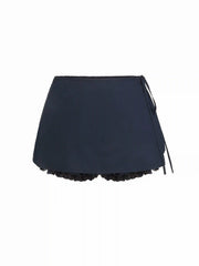 Cotton-blend Mid Rise Lace Trim Bubble Mini Skort