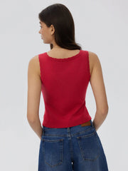 Jacquard V-Neck Button Front Slim Crop Top