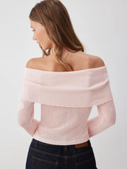 Knit Off-shoulder Floral Lettuce Trim Top