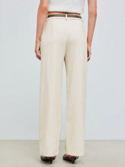 Belted Linen Straight Leg Pant