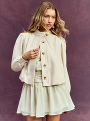 Stand Collar Ruched Ruffle Oversized Jacket
