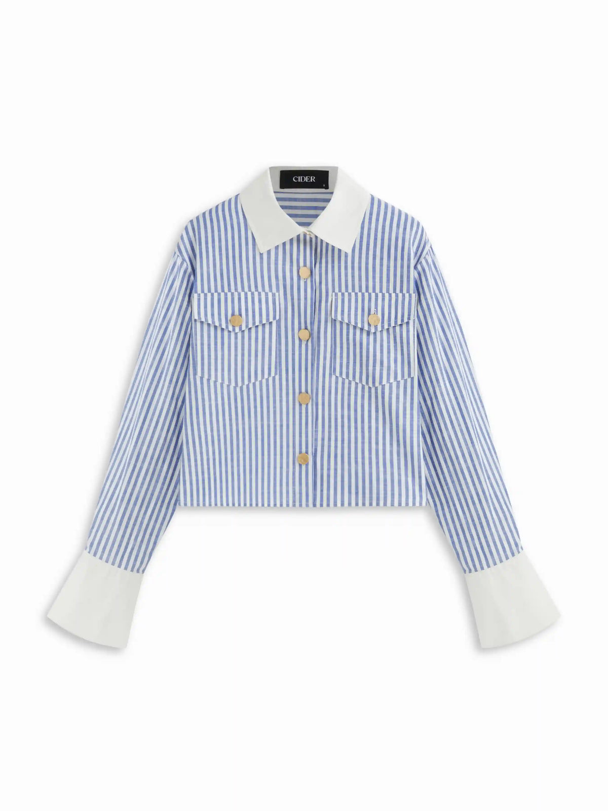 Cotton-blend Striped Collar Metal Detail Shirt