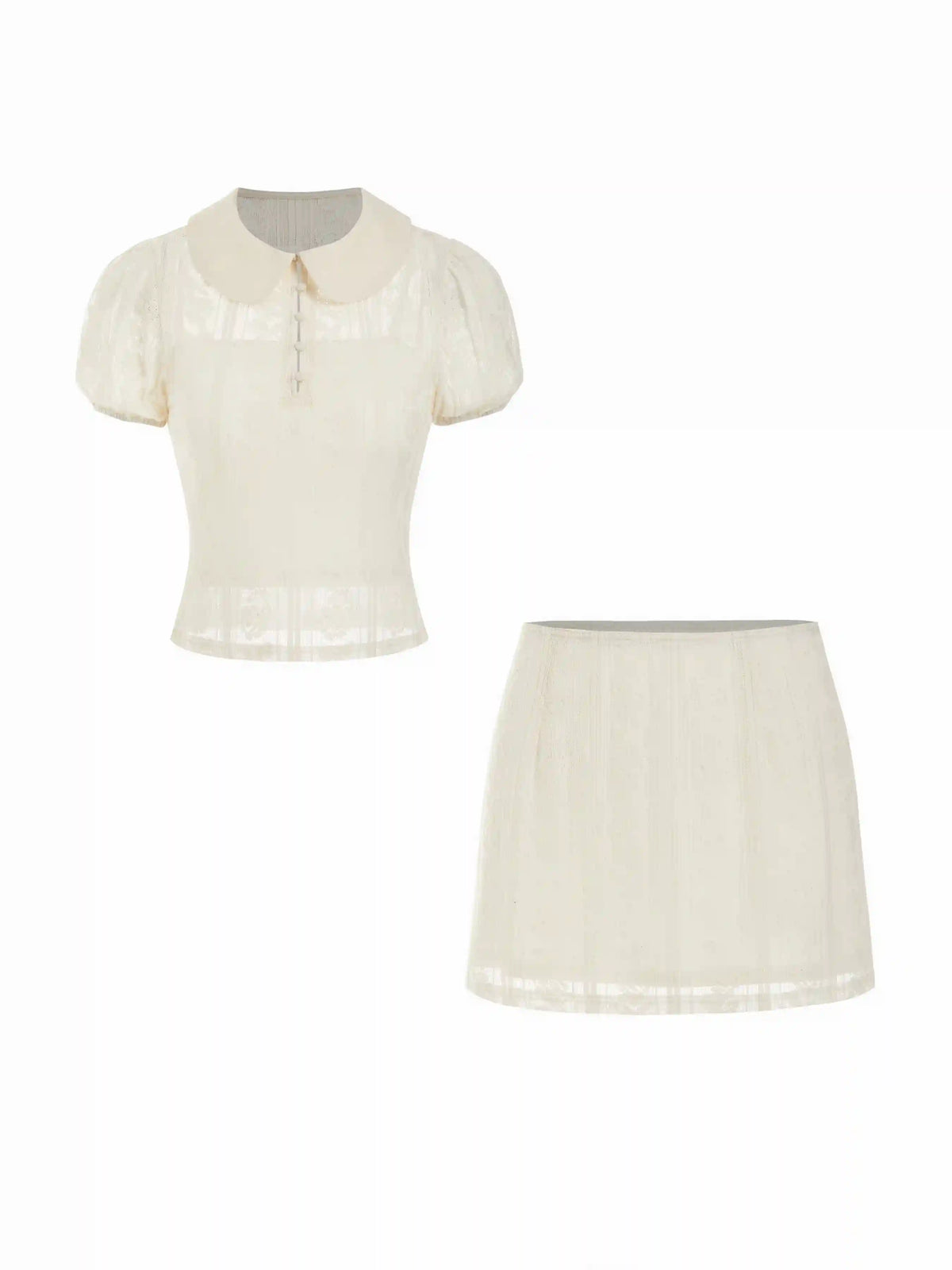 Cotton-blend Lace Peter Pan Collar Top & Mid Rise Mini Skirt Set