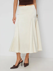 Satin Mid Rise Flared Midi Skirt