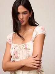 Square Neck Floral Knotted Mini Dress