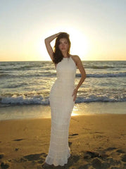 Chiffon Halter Neckline Sleeveless Ruched Straight Maxi Dress