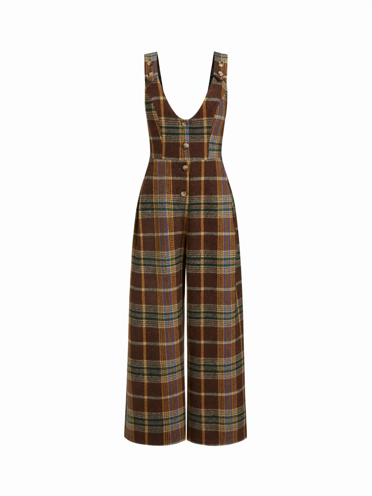 Tweed Plaid V-Neck Wide Leg Overalls