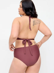 Halter Neck Ruched Metal Detail Bikini Set Curve & Plus