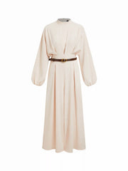 High Neck Puff Sleeve High Rise Wide Leg Jumpsuit With Belt