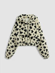 Fleece Hooded Leopard Drawstring Jacket