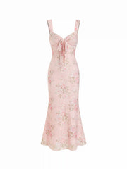 Lace Floral Sweetheart Twist Knotted Mermaid Maxi Cami Dress