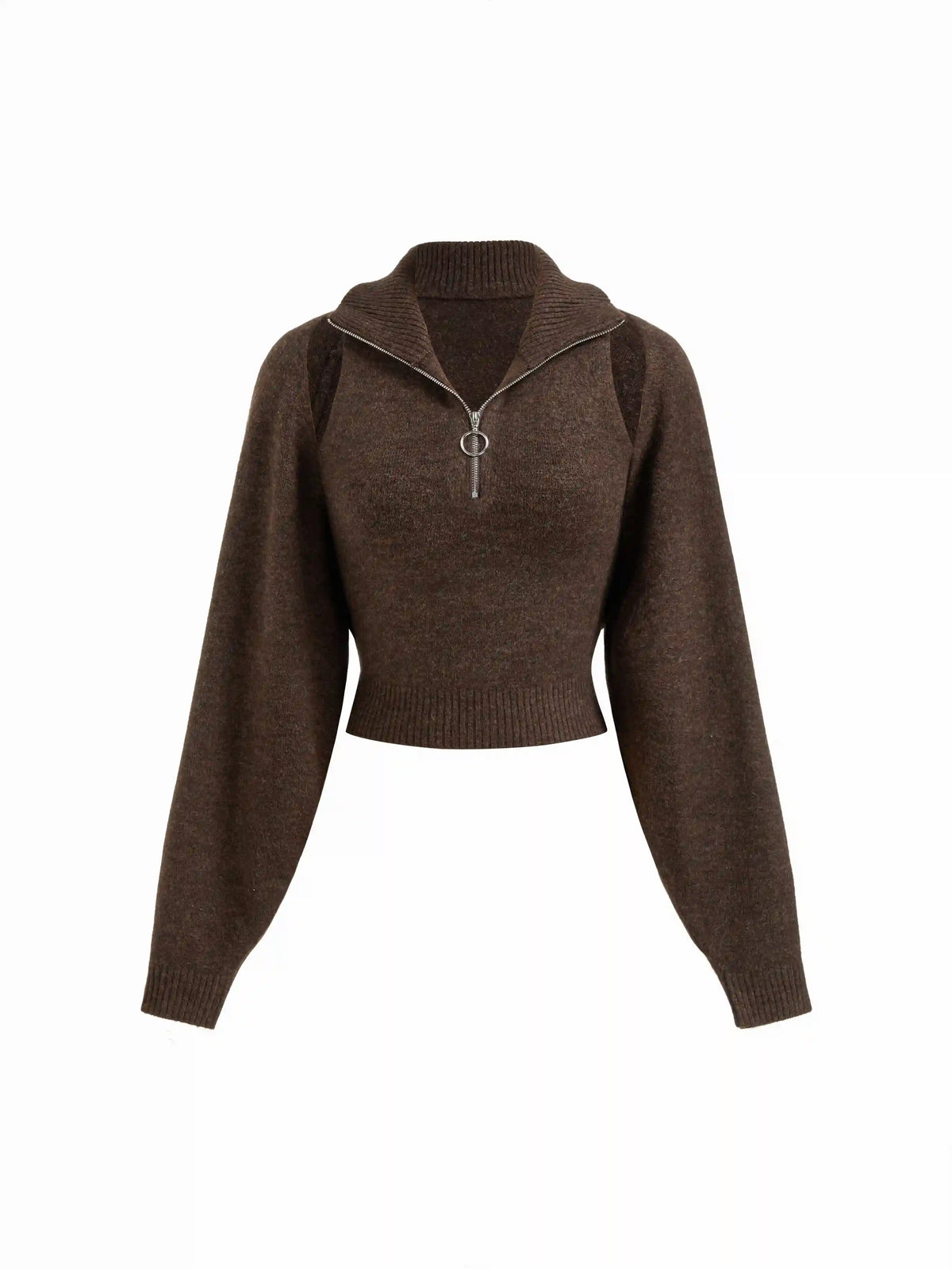 Two Pieces Knit Collar Half Zip Tank Top & Crop Shrug