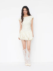Jacquard Boat Neck Geometric Backless Bubble Hem Mini Dress