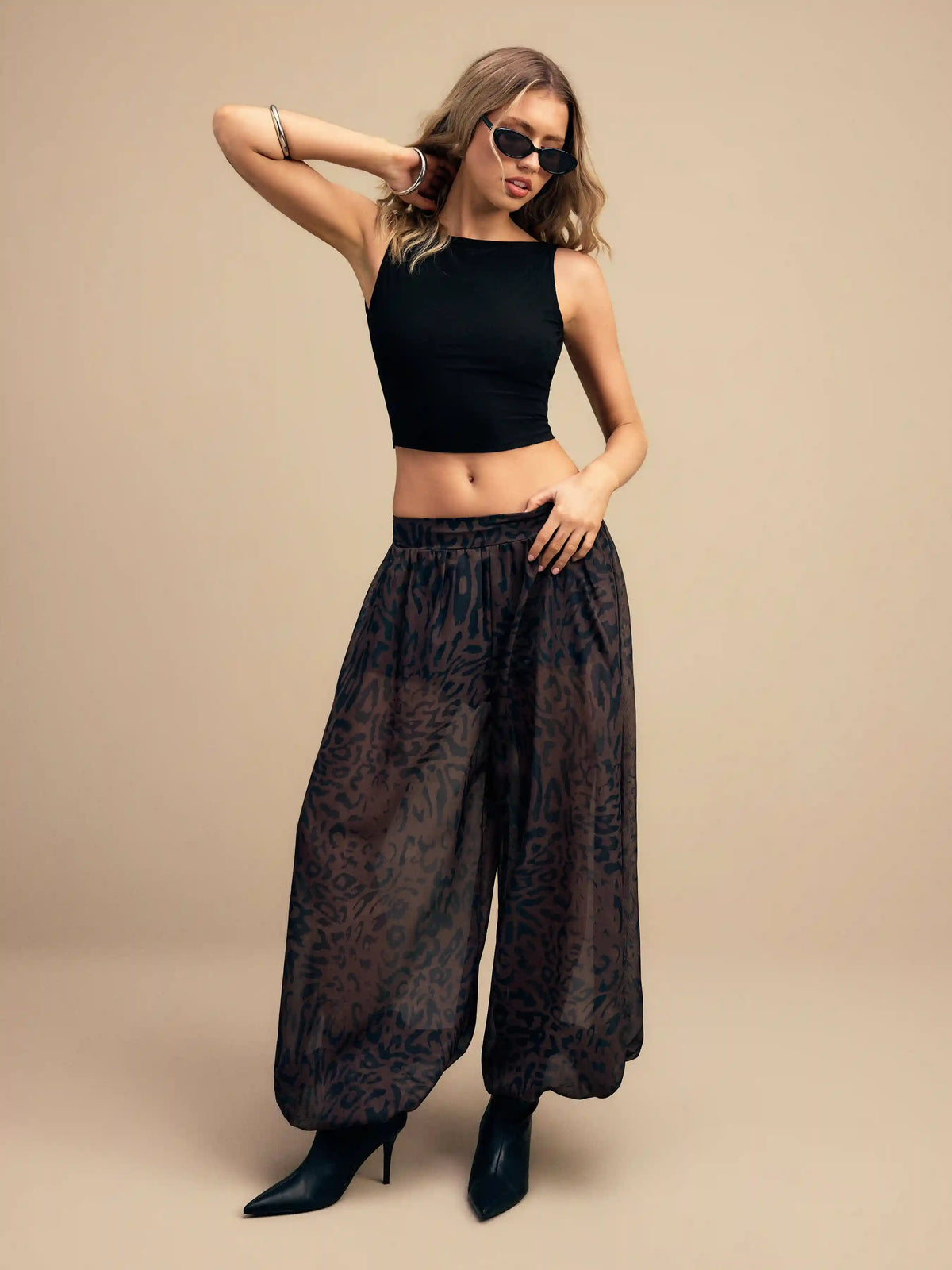 Chiffon Leopard Loose Fit Balloon Pants